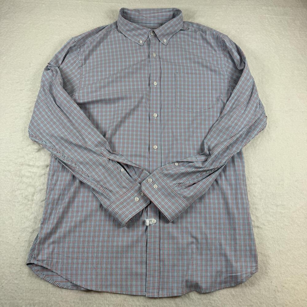 Age Of Wisdom Shirt Mens Size XL Blue Check Long Sleeve Stretch Button Down